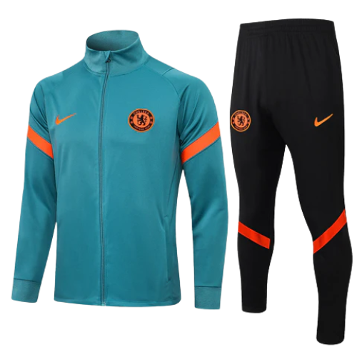 CONJUNTO TREINO CHELSEA JAQUETA+CALÇA - AZUL CLARO/LARANJA 2021/22
