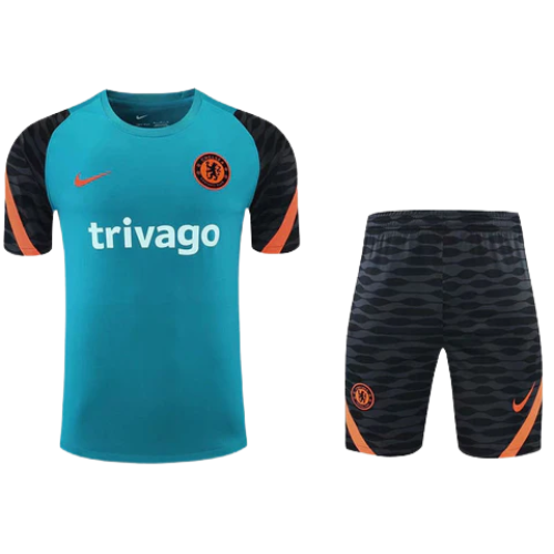 CONJUNTO TREINO CHELSEA CAMISA+SHORT - CELESTE/PRETO 2021/22