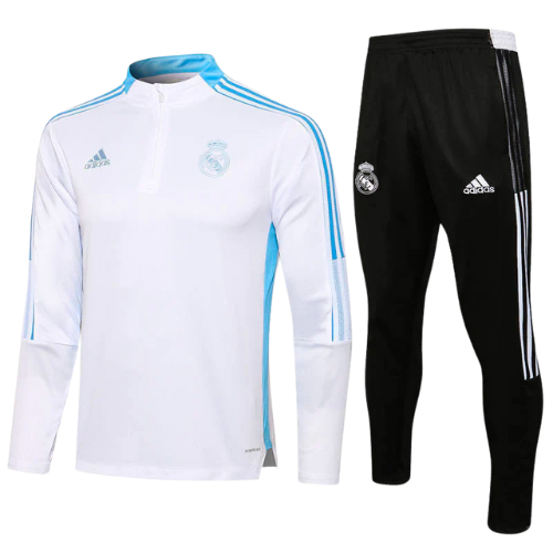 CONJUNTO TREINO REAL MADRID JAQUETA+CALÇA - BRANCO/AZUL CLARO 2021/22