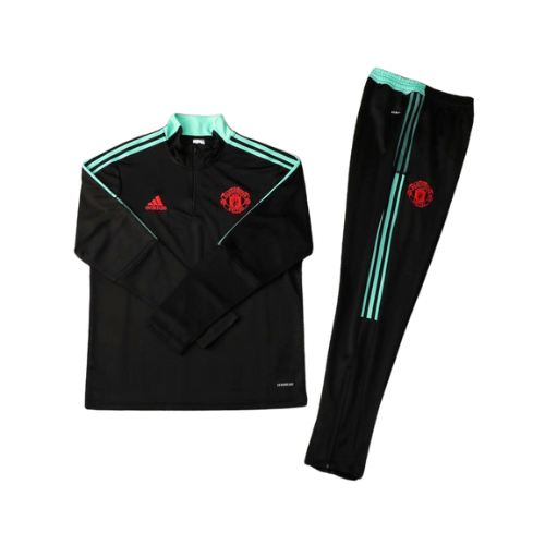 CONJUNTO TREINO MANCHESTER UNITED JAQUETA+CALÇA - PRETO/VERDE 2022/23
