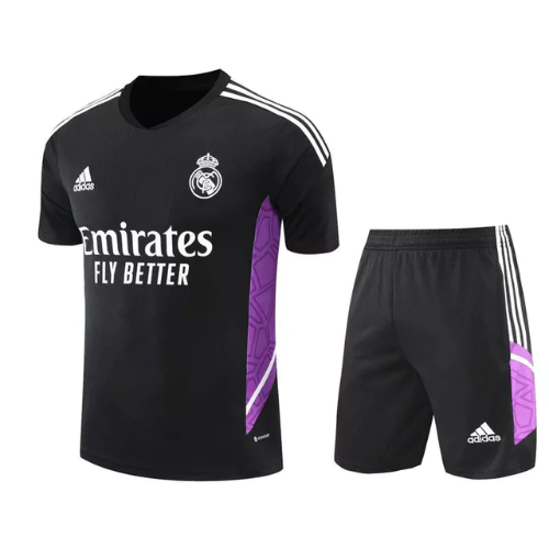 CONJUNTO TREINO REAL MADRID CAMISA+SHORT - PRETO/ROXO 2022/23