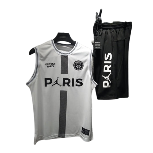 CONJUNTO TREINO PSG REGATA+SHORT - BRANCO/CINZA 2023/24