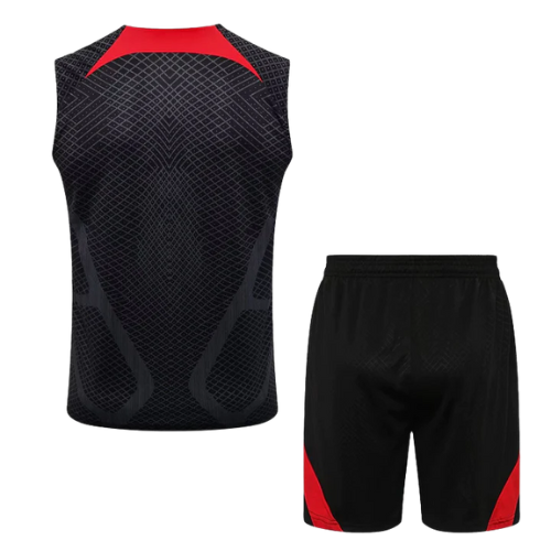 CONJUNTO TREINO LIVERPOOL REGATA+SHORT - PRETO/VERMELHO  2022/23