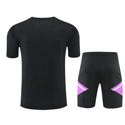 CONJUNTO TREINO REAL MADRID CAMISA+SHORT - PRETO/ROXO 2022/23