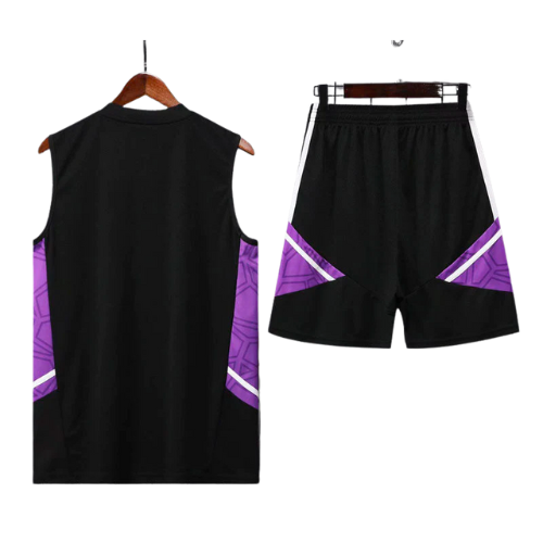 CONJUNTO TREINO REAL MADRID REGATA+SHORT - PRETO/ROXO 2022/23