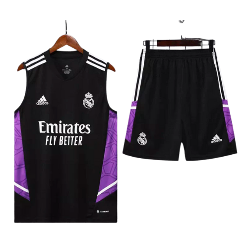 CONJUNTO TREINO REAL MADRID REGATA+SHORT - PRETO/ROXO 2022/23