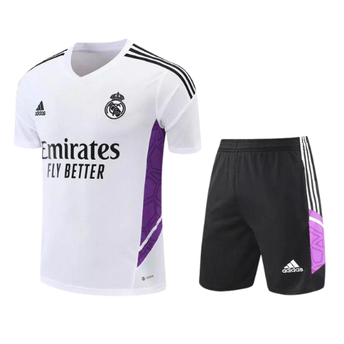 CONJUNTO TREINO REAL MADRID CAMISA+SHORT- BRANCO/ROXO 2021/22