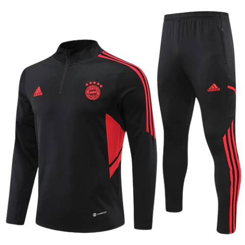 CONJUNTO TREINO BAYERN DE MUNIQUE JAQUETA+CALÇA PRETO/VERMELHO 23/24