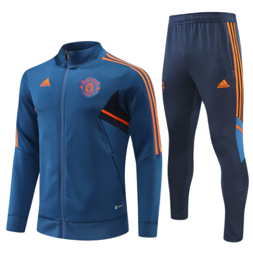 CONJUNTO TREINO MANCHESTER UNITED JAQUETA+CALÇA - AZUL/LARANJA 2022/23