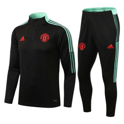 CONJUNTO TREINO MANCHESTER UNITED JAQUETA+CALÇA - PRETO/VERDE 2022/23