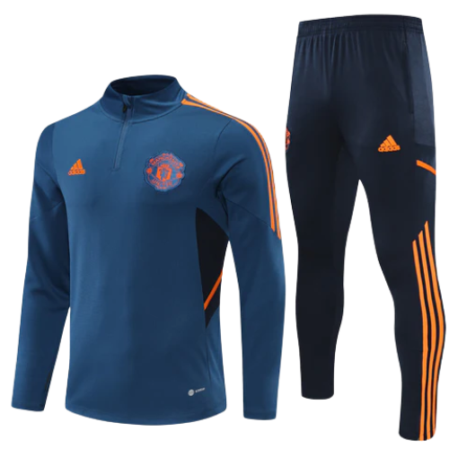 CONJUNTO TREINO MANCHESTER UNITED JAQUETA+CALÇA - AZUL/LARANJA 2022/23