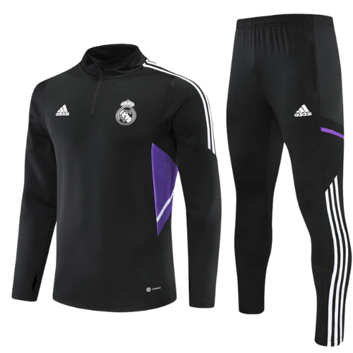 CONJUNTO TREINO REAL MADRID JAQUETA+CALÇA - PRETO/ROXO 2022/23