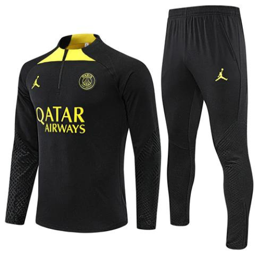 CONJUNTO TREINO PSG JAQUETA+CALÇA - PRETO/AMARELO 2022/23