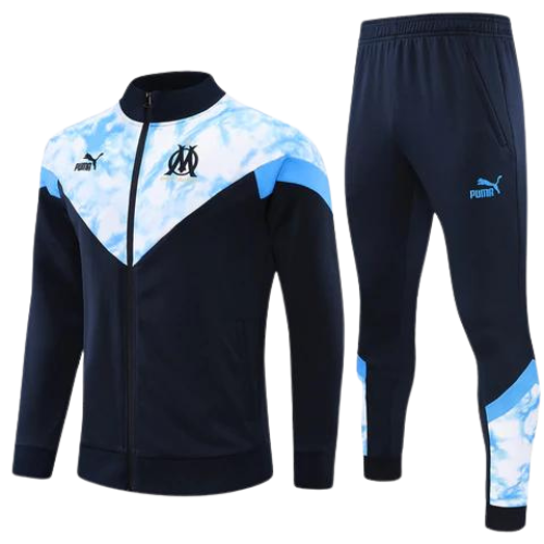 CONJUNTO TREINO MARSELHA JAQUETA+CALÇA - PRETO/AZUL CLARO 2023/24