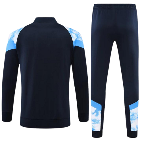 CONJUNTO TREINO MARSELHA JAQUETA+CALÇA - PRETO/AZUL CLARO 2023/24