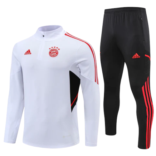 CONJUNTO TREINO BAYERN DE MUNIQUE JAQUETA+CALÇA BRANCO/VERMELHO 23/24
