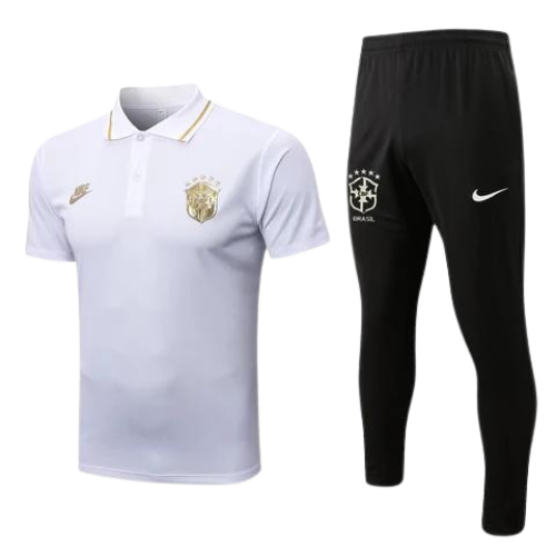 CONJUNTO BRASIL PÓLO+CALÇA MOLETOM -BRANCO 2022/23
