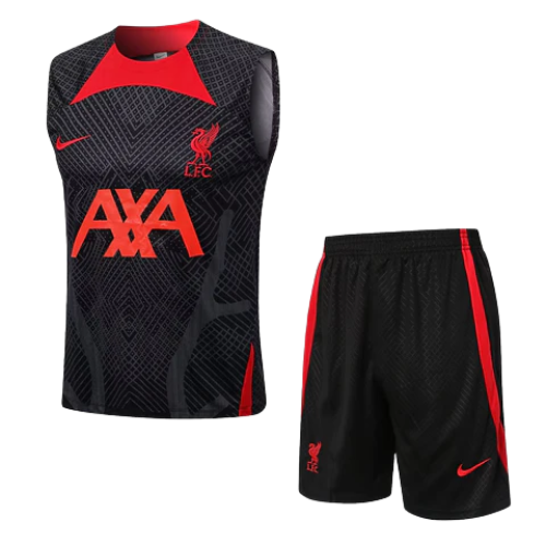 CONJUNTO TREINO LIVERPOOL REGATA+SHORT - PRETO/VERMELHO  2022/23