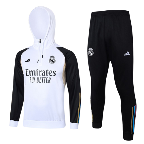CONJUNTO INFANTIL TREINO COM CAPUZ REAL MADRID JAQUETA+CALÇA - BRANCO 2022/23