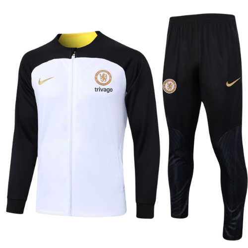 CONJUNTO INFANTIL TREINO CHELSEA JAQUETA+CALÇA - BRANCO/PRETO 2021/22