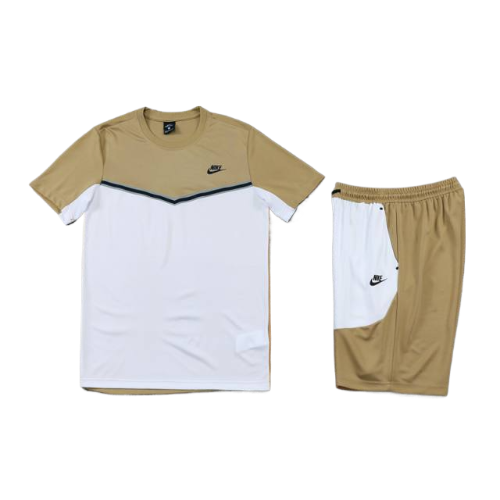 KIT CAMISA E SHORT NIKE MARROM E BRANCO
