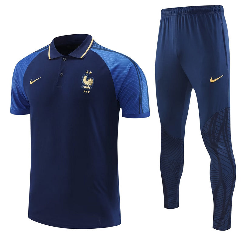 CONJUNTO TREINO FRANÇA PÓLO+CALÇA - AZUL 2022/23