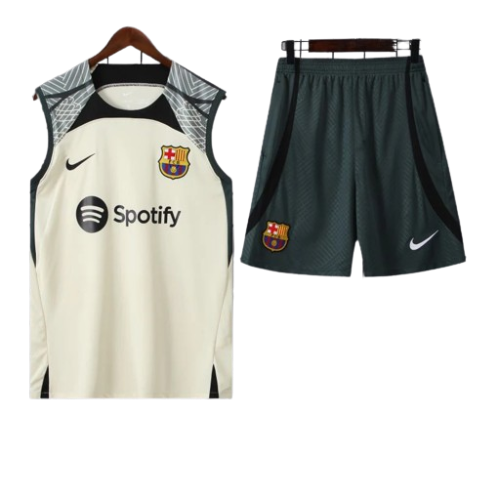 CONJUNTO TREINO BARCELONA REGATA+SHORT - BEGE 2023/24