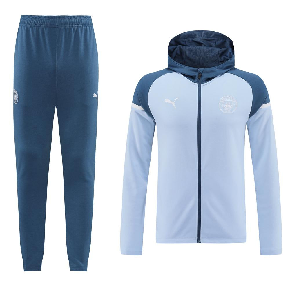 CONJUNTO TREINO COM CAPUZ MANCHESTER CITY JAQUETA+CALÇA - AZUL CLARO 2023/24