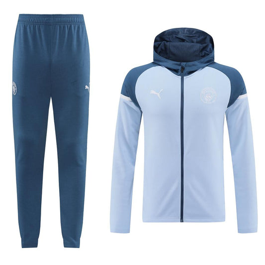 CONJUNTO TREINO COM CAPUZ MANCHESTER CITY JAQUETA+CALÇA - AZUL CLARO 2023/24