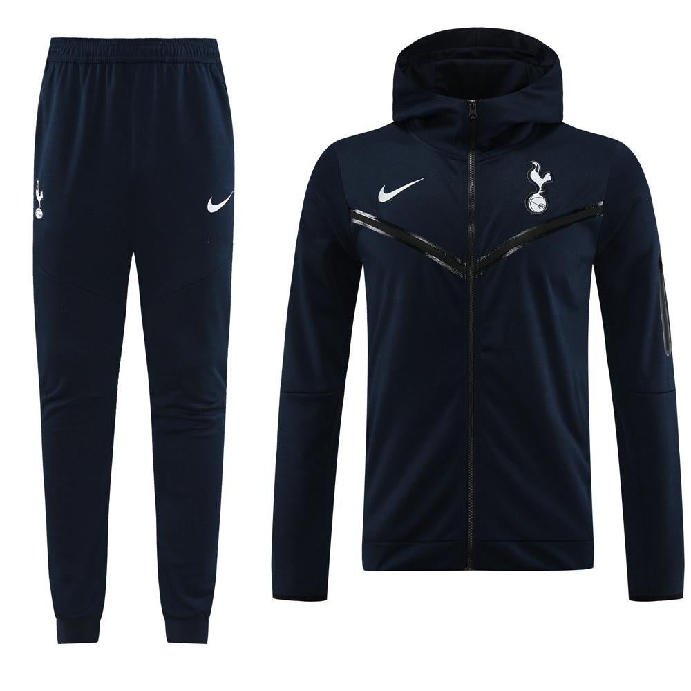 CONJUNTO TREINO TOTTENHAM JAQUETA COM CAPUZ+CALÇA - PRETO/BRANCO 2023/24