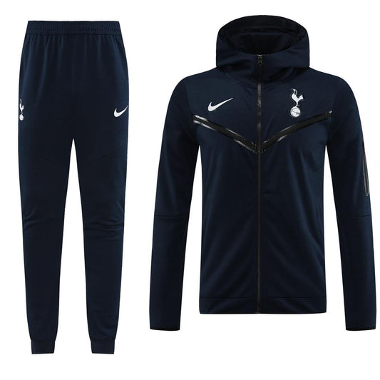 CONJUNTO TREINO TOTTENHAM JAQUETA COM CAPUZ+CALÇA - PRETO/BRANCO 2023/24