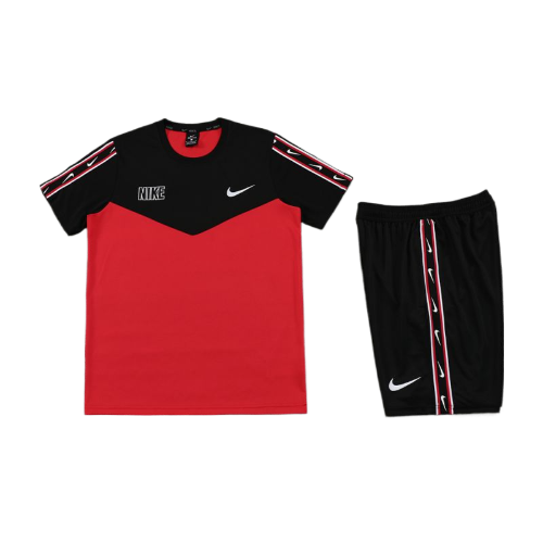 KIT CAMISA E SHORT NIKE REPEAT PRETO E VERMELHO