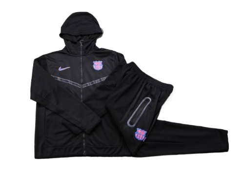 CONJUNTO TREINO COM CAPUZ BARCELONA JAQUETA+CALÇA - PRETO/ROXO 2022/23