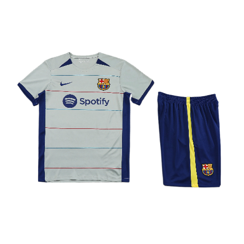 CONJUNTO TREINO BARCELONA CAMISA+SHORT - CINZA LISTRADO 2023/24