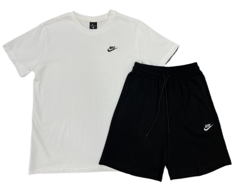 KIT CAMISA E SHORT NIKE FLEECE BRANCO E PRETO