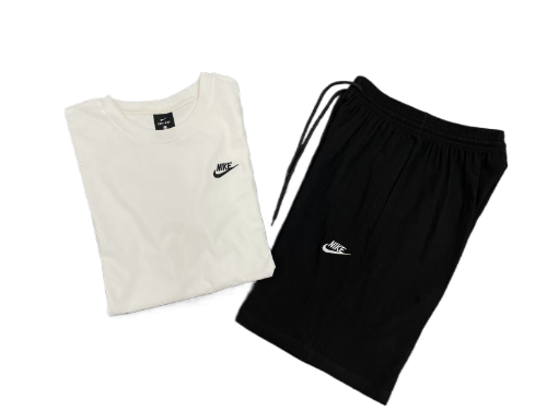 KIT CAMISA E SHORT NIKE FLEECE BRANCO E PRETO