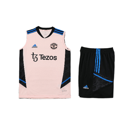 CONJUNTO TREINO MANCHESTER UNITED REGATA+SHORT - BEGE/AZUL 2023/24