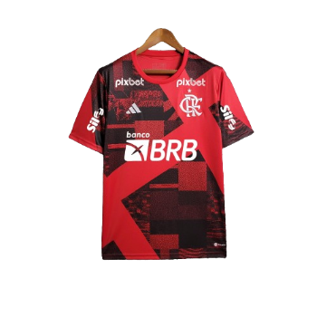 CAMISA FLAMENGO VERMELHA AQUECIMENTO - 2023/24 COM PATROCÍNIOS
