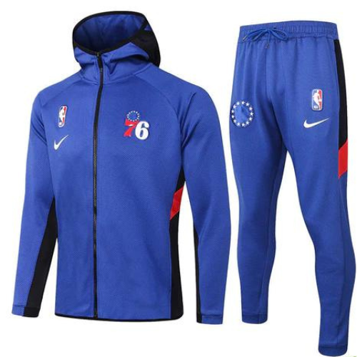 KIT JAQUETA COM CAPUZ + CALÇA MOLETOM AZUL PHILADELPHIA 76ERS 2021/22