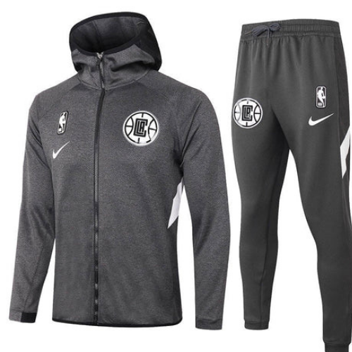 KIT JAQUETA COM CAPUZ + CALÇA MOLETOM CINZA NBA LA CLIPPERS 2021/22