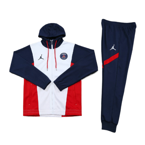 CONJUNTO TREINO COM CAPUZ PSG JAQUETA+CALÇA - BRANCO/AZUL ESCURO 2021/22