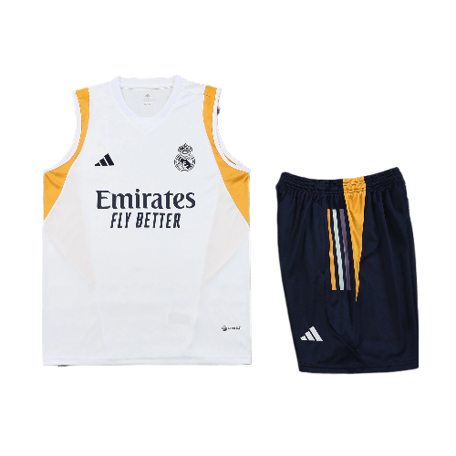 CONJUNTO TREINO REAL MADRID REGATA+SHORT - BRANCO/OURO 2022/23
