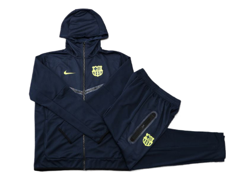 CONJUNTO TREINO COM CAPUZ BARCELONA JAQUETA+CALÇA - PRETO/AMARELO 2023/24