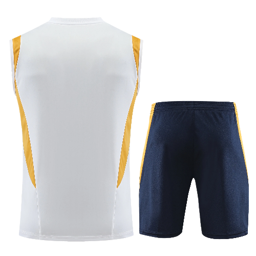 CONJUNTO TREINO REAL MADRID REGATA+SHORT - BRANCO/OURO 2022/23
