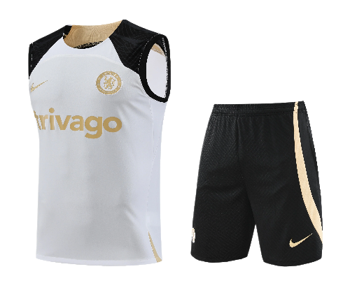 CONJUNTO TREINO CHELSEA REGATA+SHORT - BRANCO/OURO 2022/23