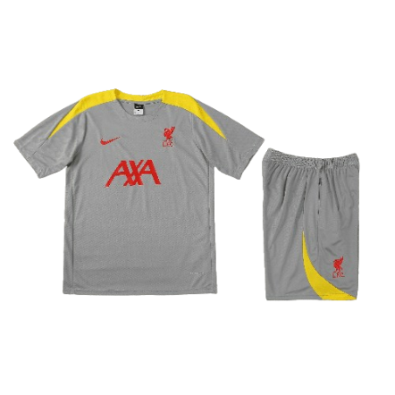 CONJUNTO TREINO LIVERPOOL CAMISA+SHORT - CINZA/AMARELO 2023/24