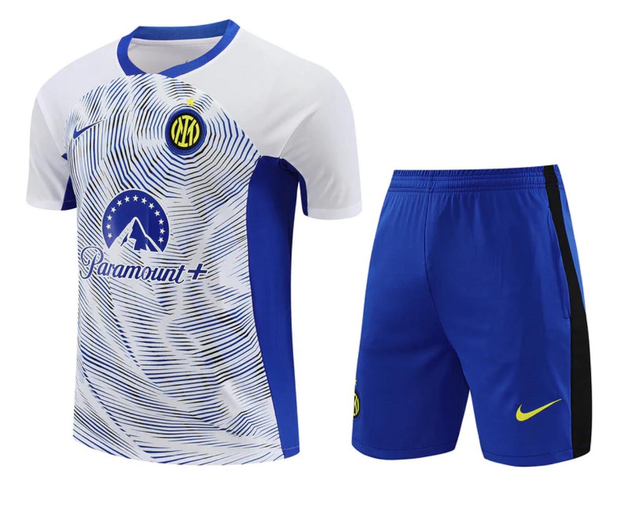 CONJUNTO TREINO INTER DE MILÃO CAMISA+SHORT - BRANCO/AZUL 2023/24