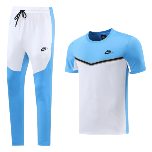 KIT CAMISA E CALÇA NIKE CINZA AZUL E BRANCO