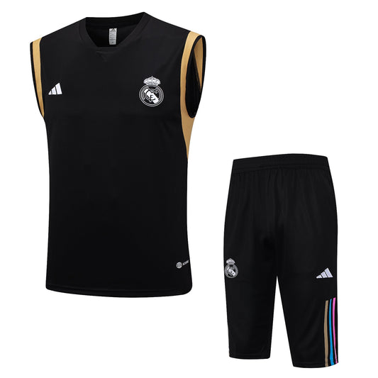 CONJUNTO TREINO REAL MADRID REGATA+SHORT - PRETO 2023/24