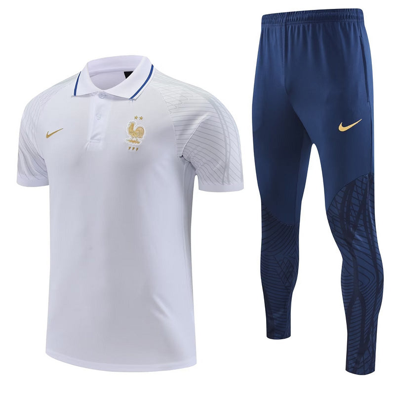 CONJUNTO TREINO FRANÇA PÓLO+CALÇA - BRANCO 2022/23